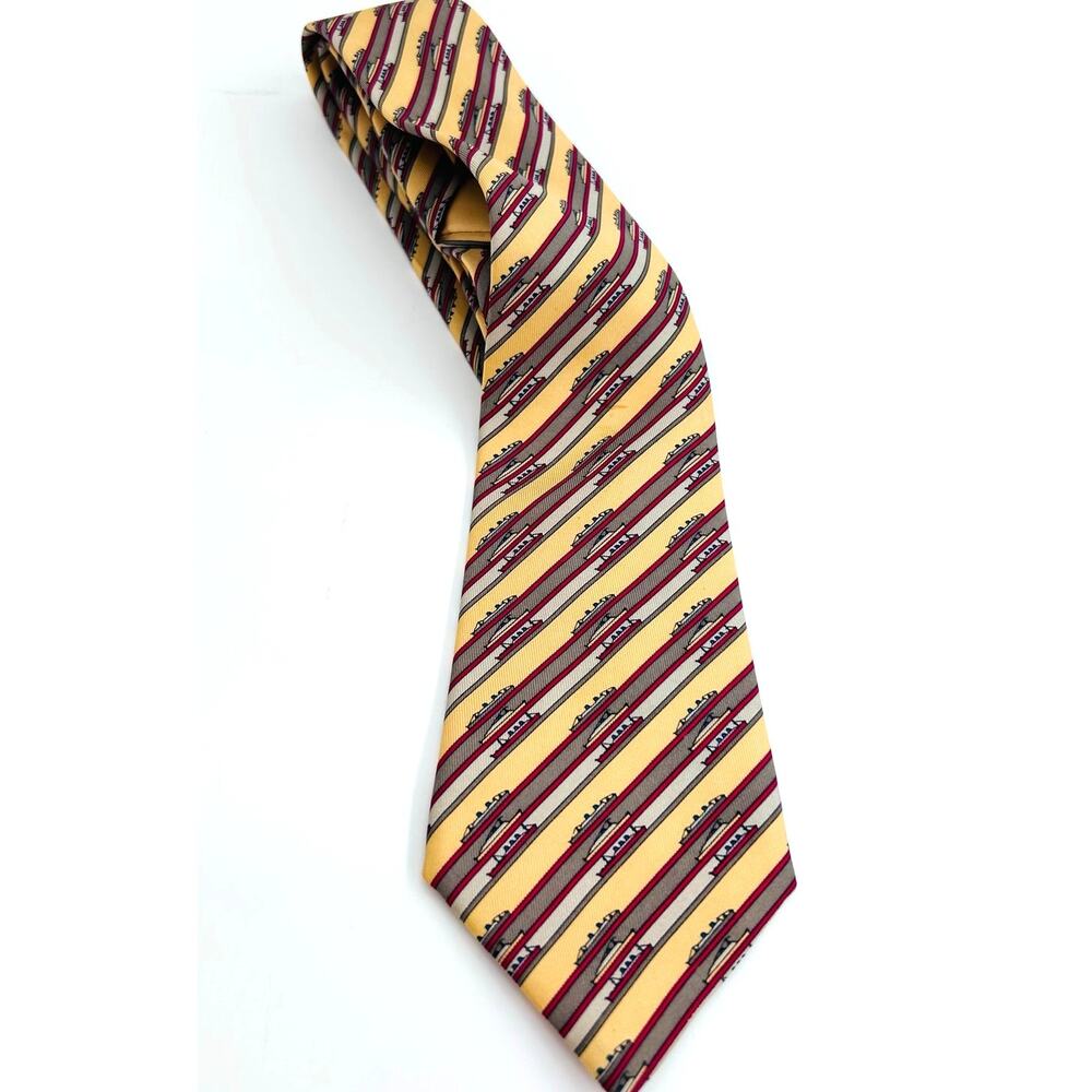 Hermes Striped Tie‎ with Boats 100% Silk Nautical
